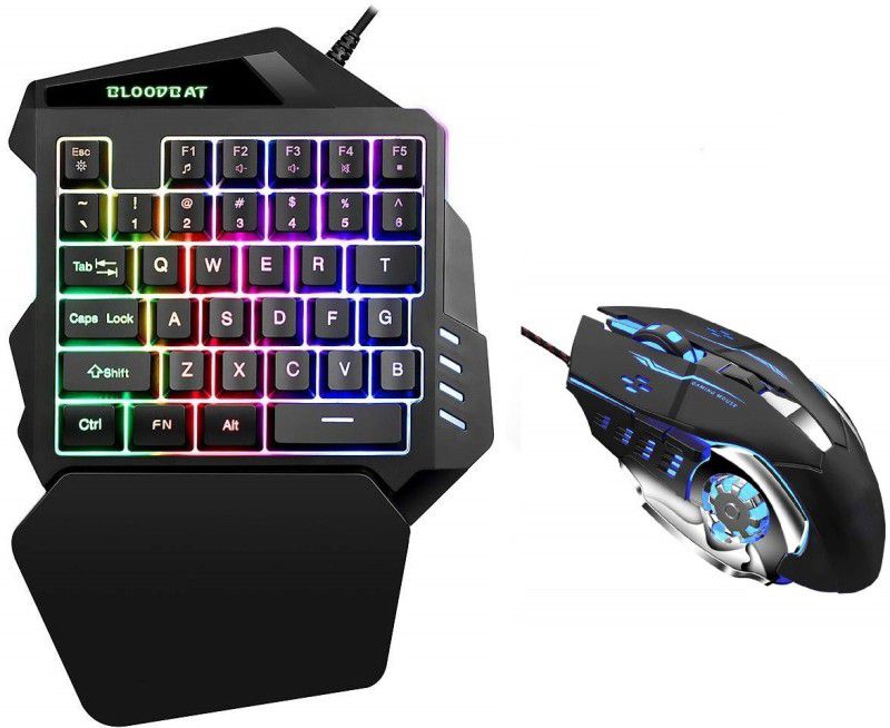 Bloodbat G94 One Hand RGB Gaming Keyboard and 6 button gaming mouse Combo ,USB Wired Rainbow Single Hand Keyboard with Wrist Rest Support Multimedia Keys, Backlit Ergonomic Mechanical Feeling Keyboard for Game Combo Set