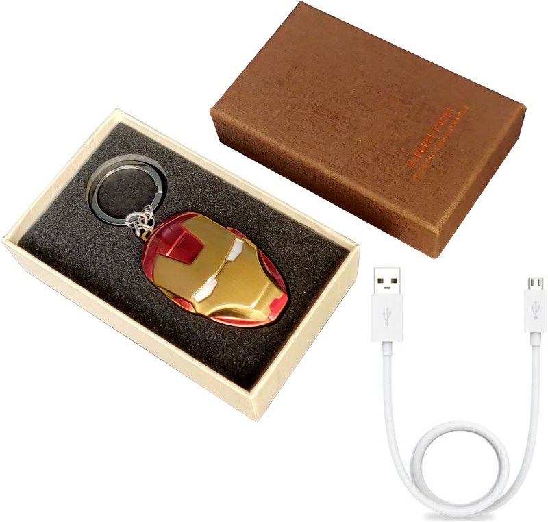 Explorer ™ Iron Man Face Shield Avengers Design Key Ring Chain Included Slider Lighter | Electric Micro USB Rechargeable And Flameless Lighter | Easy To Carry | Red Golden Cigarette Lighter, USB Cable  (Red Golden)