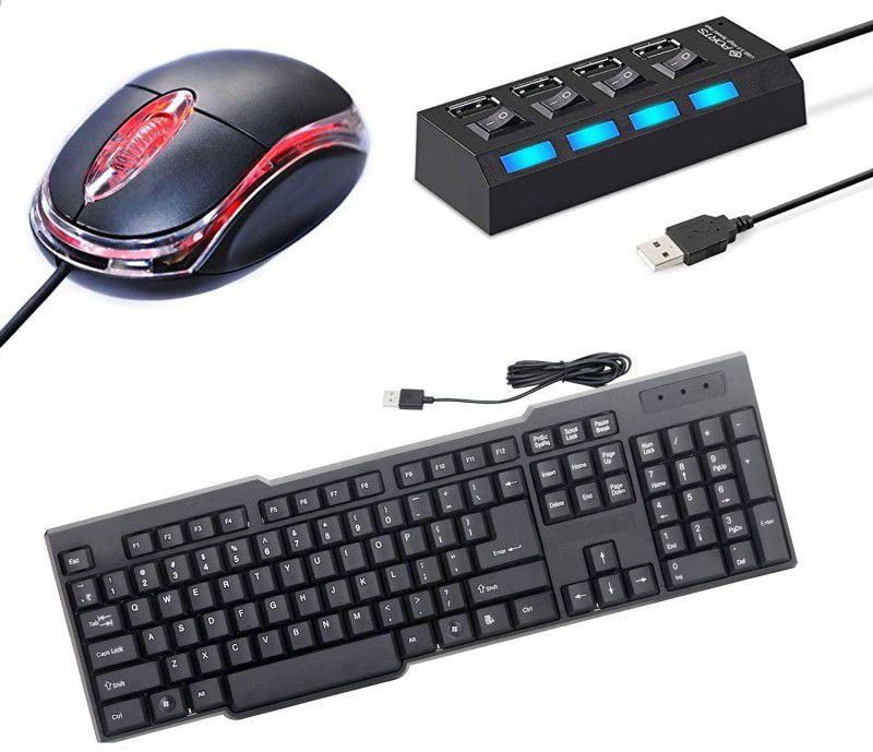 Red Champion USB WIRED KEYBOARD WITH 4 SWITCH USB HUB AND USB MOUSE Combo Set  (Multicolor)