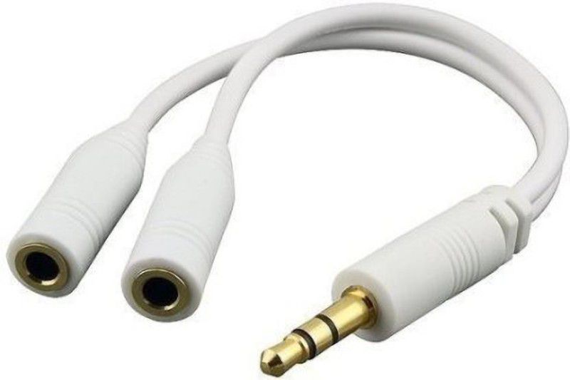 dhriyag AUX Cable 0.5 m 3.5mm Male to 2 x 3.5mm Female Y Splitter AUX Cable for Android/iOS Devices  (Compatible with Computer , Mobile , Laptop, White, One Cable)