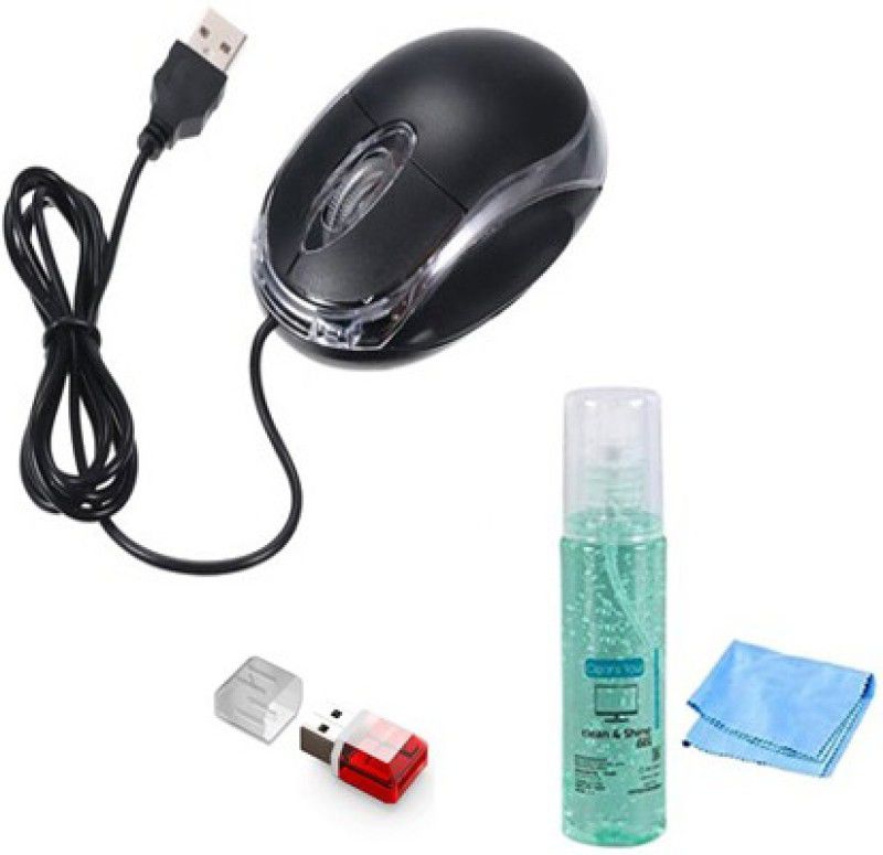 Red Champion 222 wired mouse Wired Optical Mouse With Cardreader And Jel Spray Combo Set  (Multicolor)