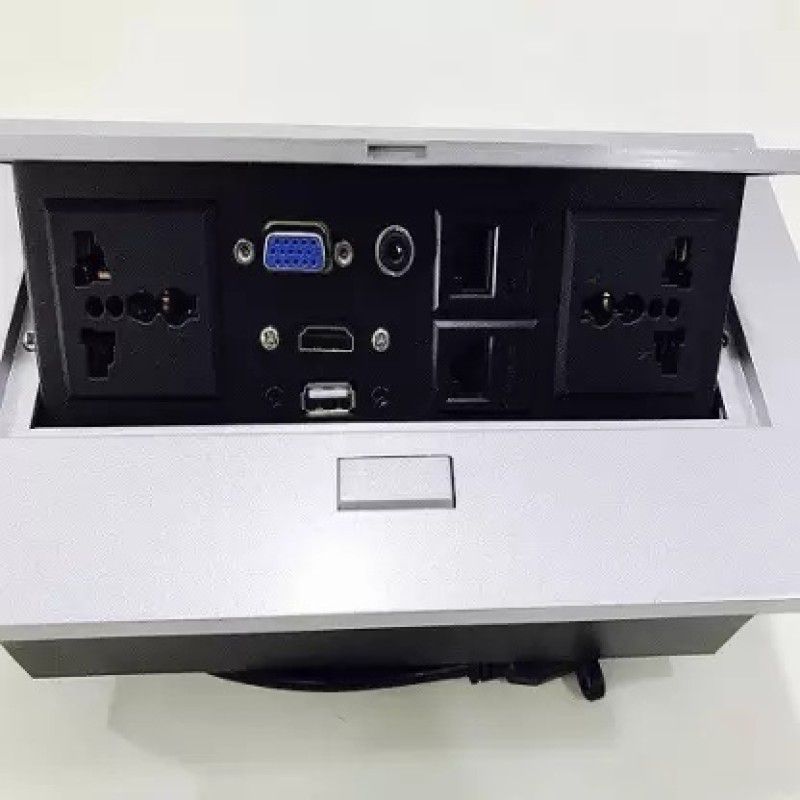 Mak World Hydraulic Pop up Box/Cable Cubby with HDMI Audio Lan USB and Power Ports Network Switch  (Silver)