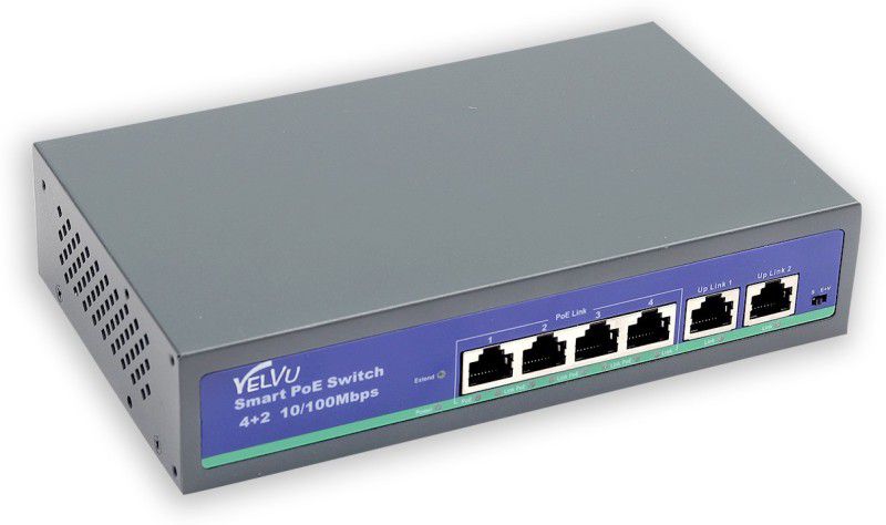 VELVU 4 Port PoE with 2 Up-Link ST-POE3106M With 2UP-Link Network Switch  (Gray)