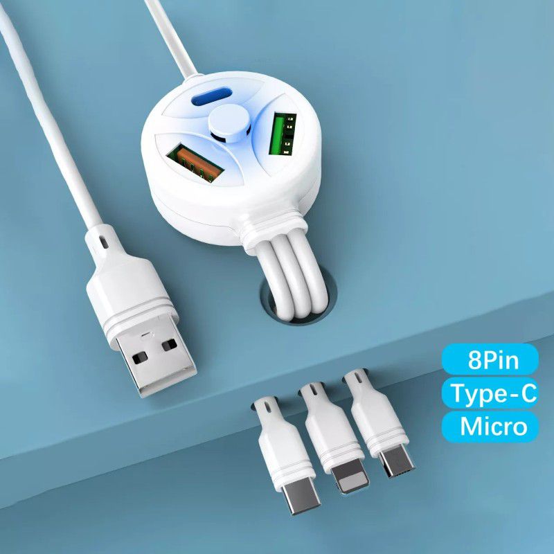 VibeX Power Sharing Cable 1.2 m 8 in1 Multi Extended data cable 3 USB Ports phone charging cable-V17  (Compatible with All Smartphones, Tablets, MP3 player, White, One Cable)