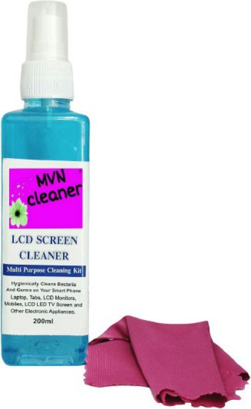 MVN CLEANER LCD SCREEN CLEANER 200 ML CLEAN/FLAT NORMAL SCREEN LED TV, LCD, LAPTOP, GAMING TABLET, CAMERA, WITH 1 MICROFIBRE CLOTH for Laptops, Mobiles, Gaming, Computers  (200 ML LIQUID CLEANING ACCESSORIES WITH BOX)