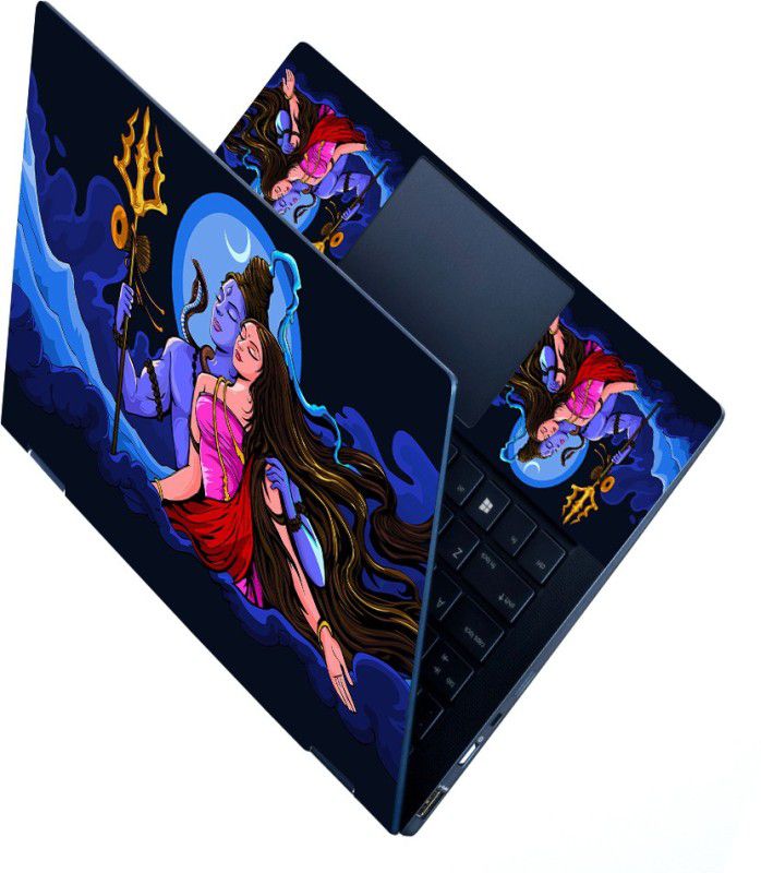 Full Panel Laptop Skin Decal Sticker Vinyl Fits Size Upto 15.6 inches - Shiv Shakti Blue Self Adhesive Vinyl Laptop Decal 15.6