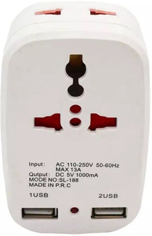Wifton Electric plug mold tower india international travel plugs with 2 usb-X13 Worldwide Adaptor  (White)