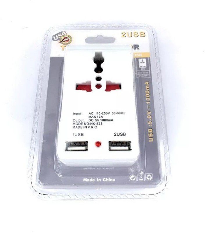 Wifton Dual USB Charger with Universal 2 Pin & 3 Pin USB multiplug-X23 Worldwide Adaptor  (White)