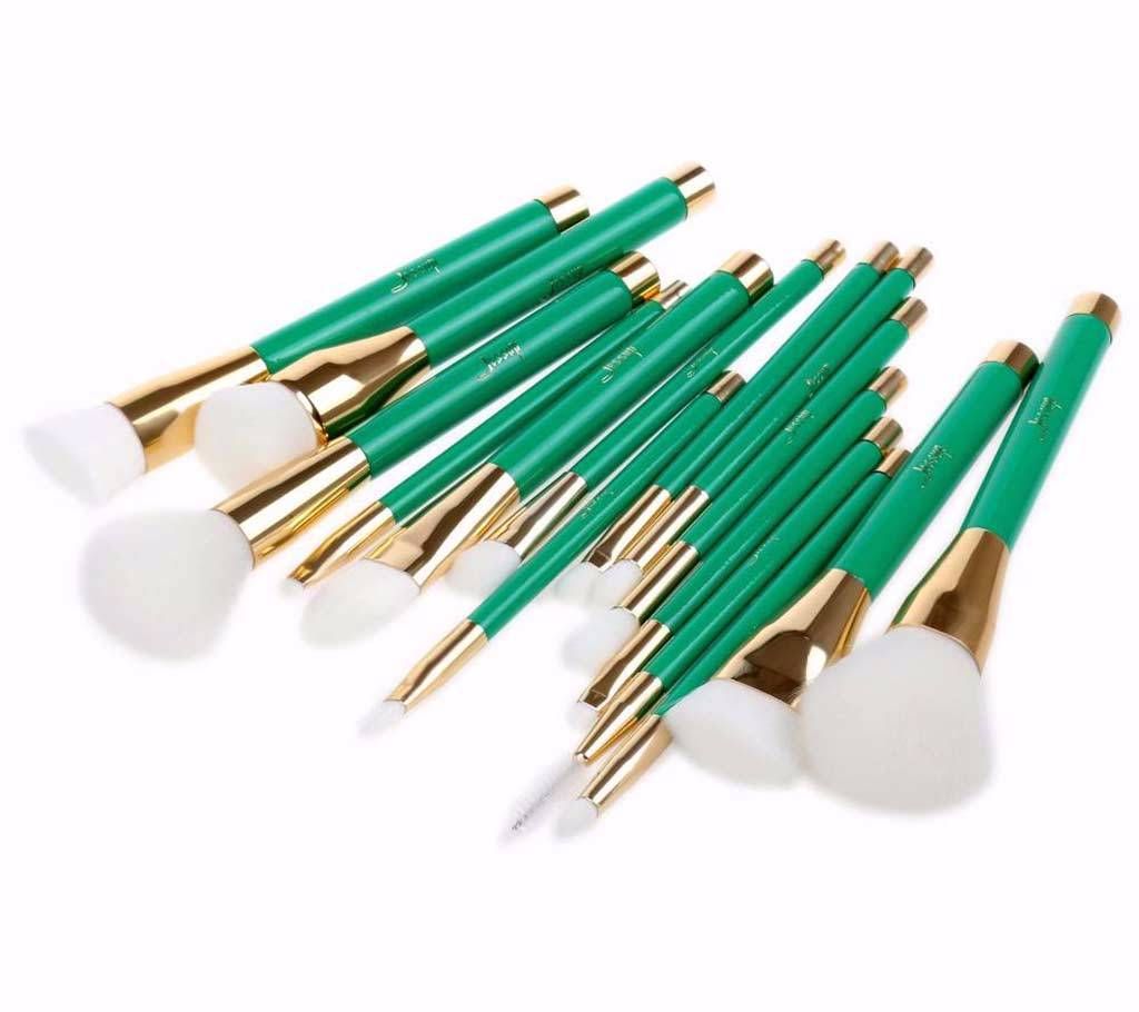 Jessup T116 15Pcs Dark Green & Gold Makeup Brush