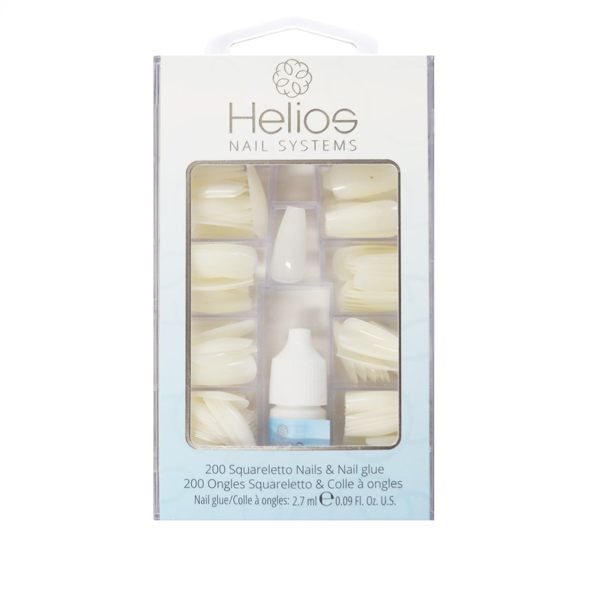 Helios Nail Systems 200 Piece Sqaureletto Nails and Nail Glue - White