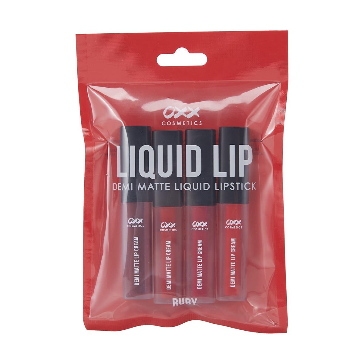 OXX Cosmetics 4 Piece Liquid Lip Demi Matte Liquid Lipstick - Ruby