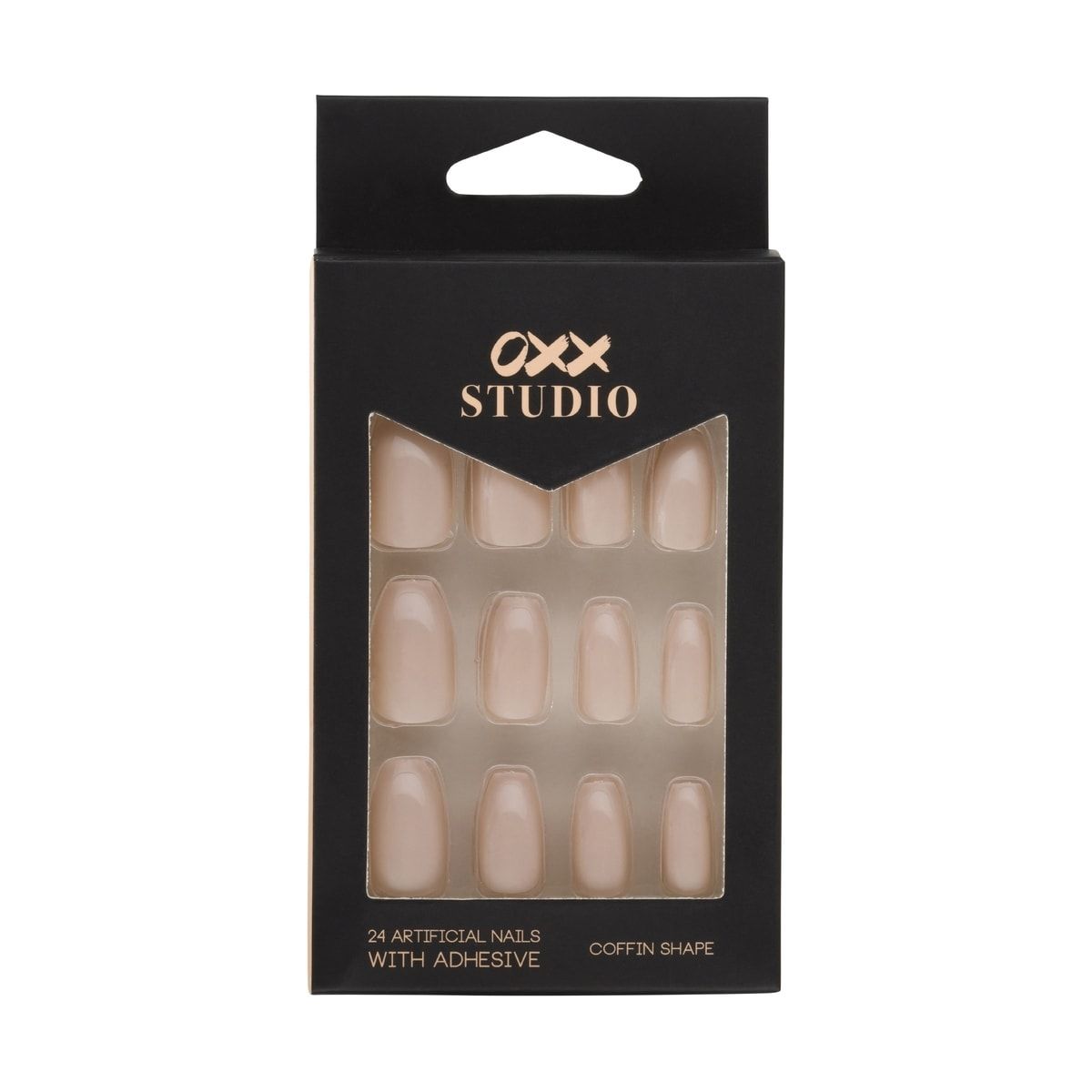 OXX Studio 24 Pack Artificial Nails with Adhesive - Nude Shiny