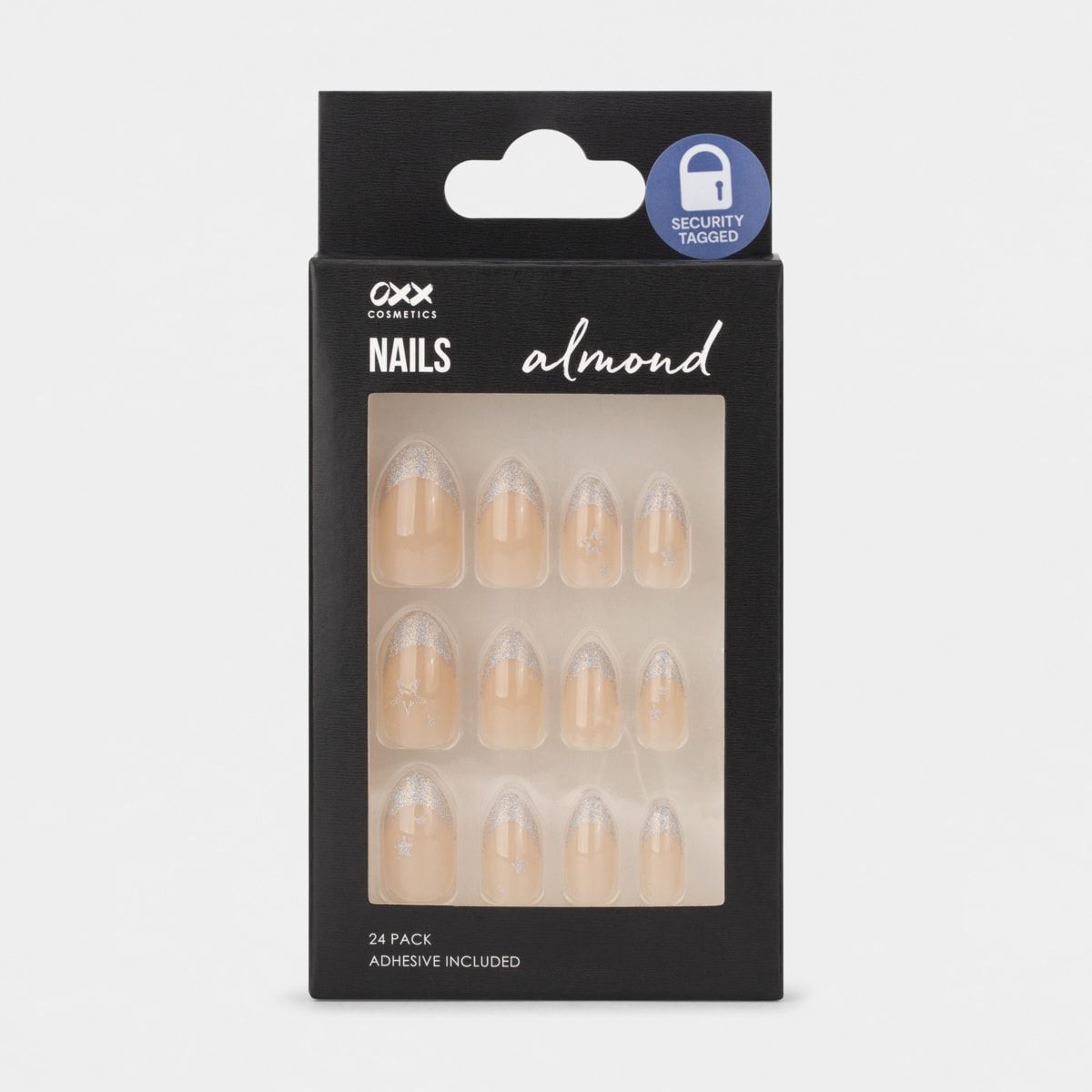 OXX Cosmetics 24 Pack False Nails with Adhesive - Almond Shape, Holographic