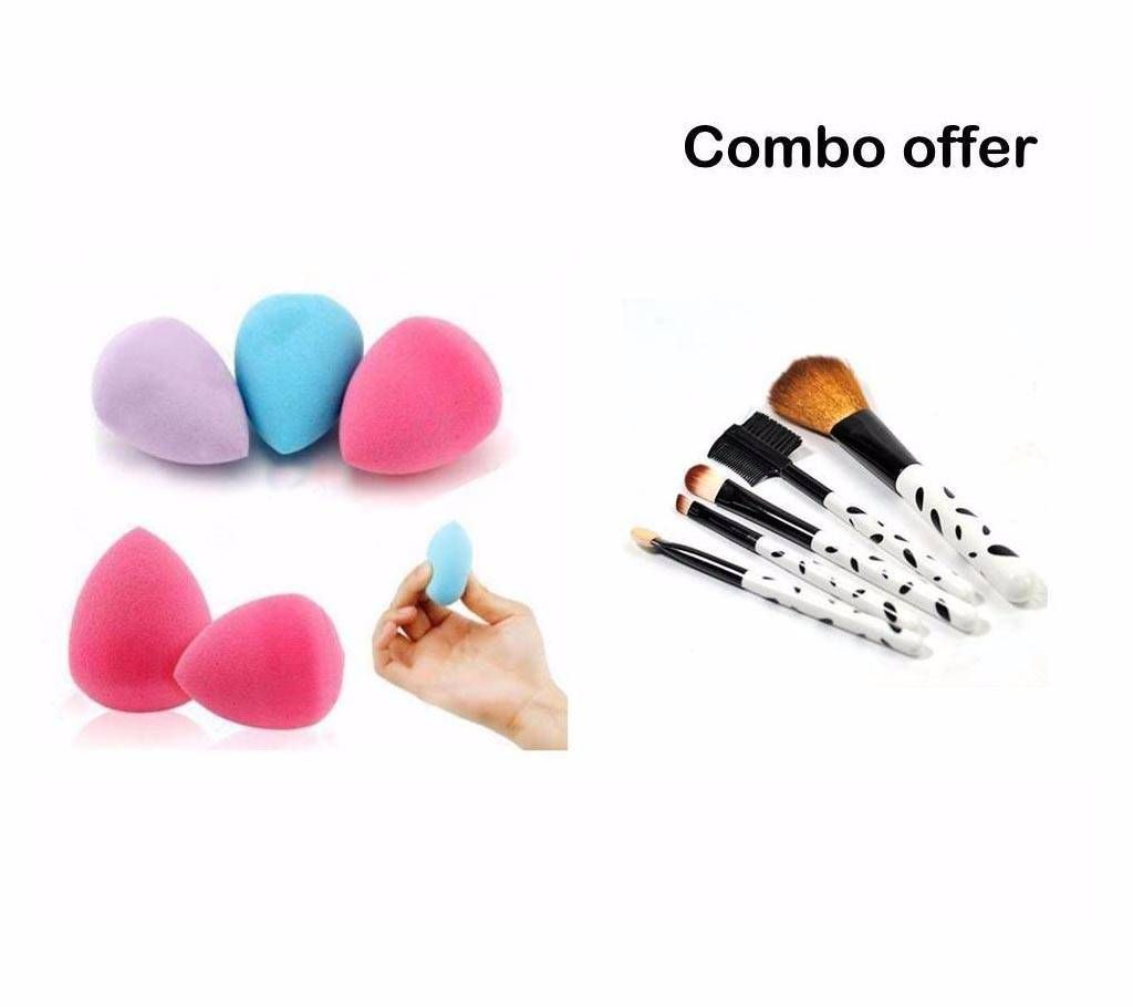 5  in 1 Makeup Brush Set & Foundation Blender Sponge Combo