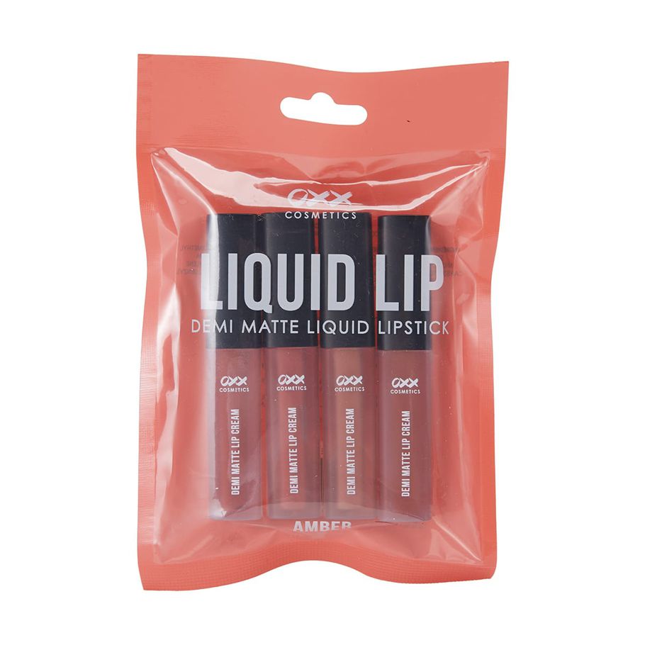 OXX Cosmetics 4 Piece Liquid Lip Demi Matte Liquid Lipstick - Amber