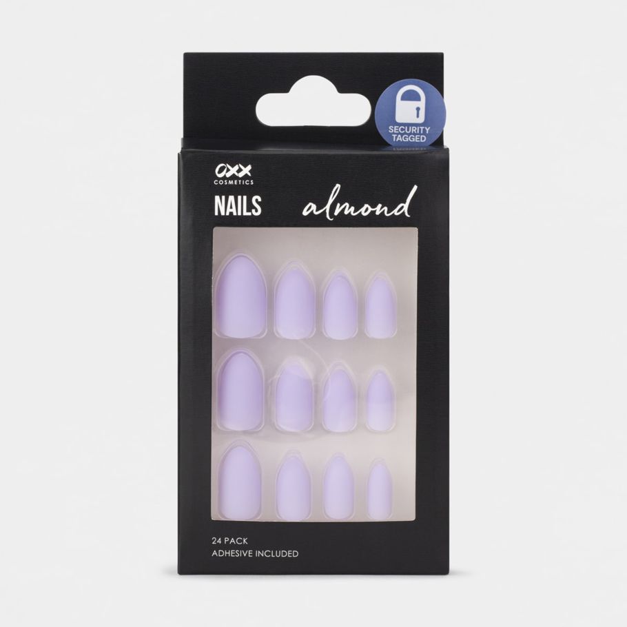 OXX Cosmetics 24 Pack False Nails with Adhesive - Almond Shape, Lilac Matte