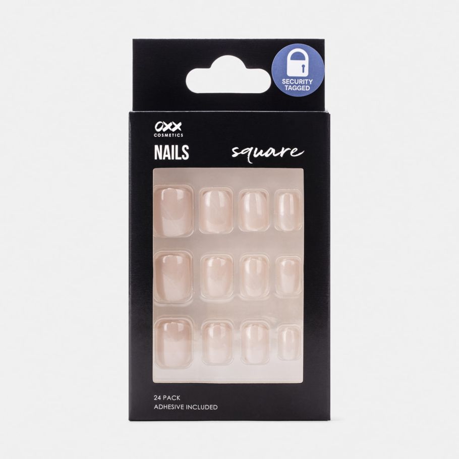 OXX Cosmetics 24 Pack False Nails with Adhesive - Square Shape, Pearl