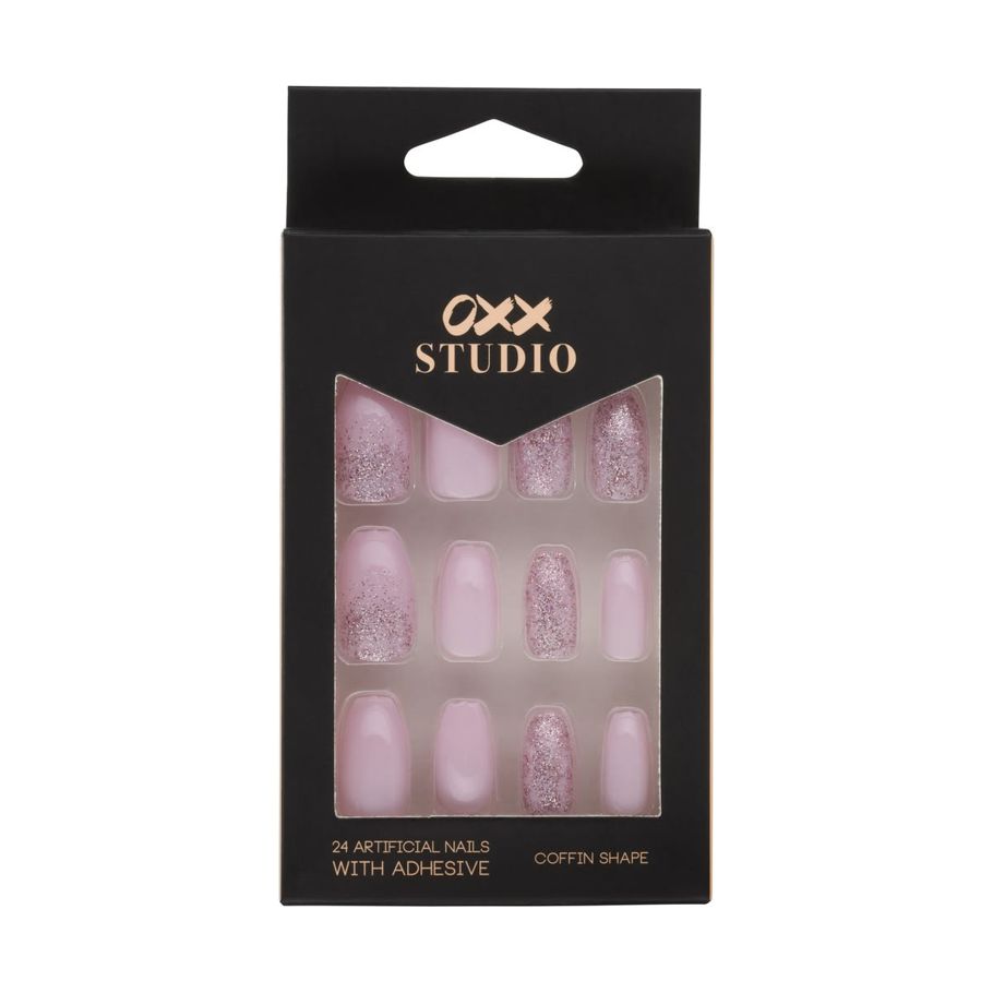OXX Studio 24 Pack Artificial Nails with Adhesive - Pink Fancy