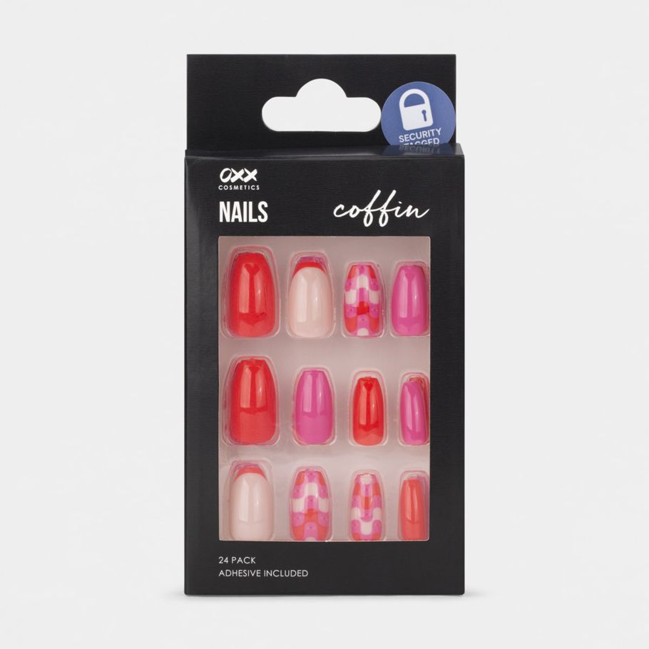 OXX Cosmetics 24 Pack Artificial Nails with Adhesive - Coffin Shape, Evil Eye