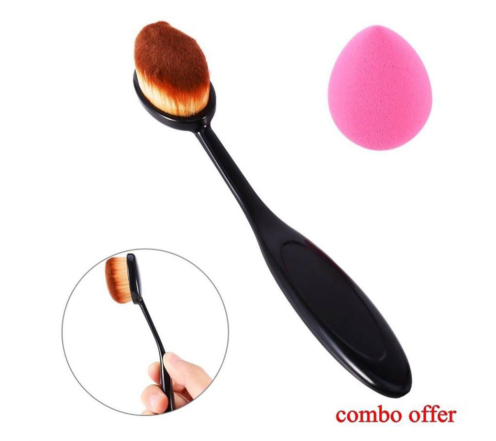 Toothbrush Shaped Cosmetic Foundation Cream Oval Makeup Brush + Oval Powder Puff combo offer
