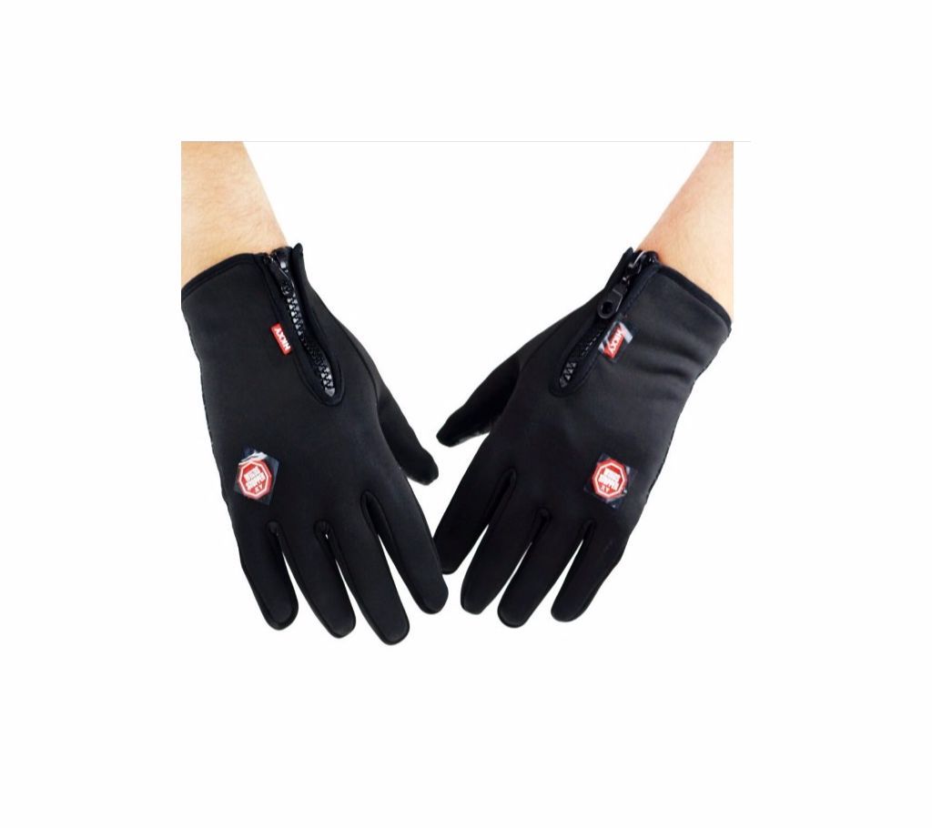 Full Finger Outdoor Touch Screen Windproof  Zipper Fleece Gloves