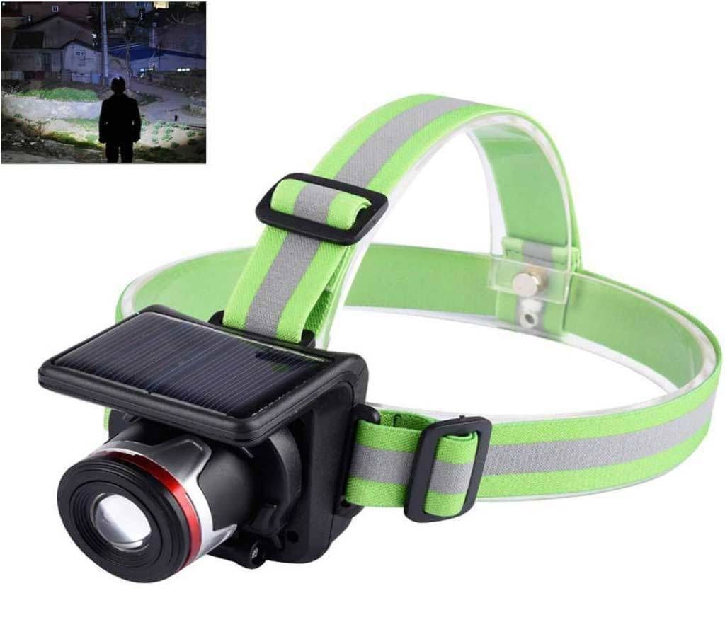 Solar charging LED Head lamp Glare Rechargeable Flashlight Long range