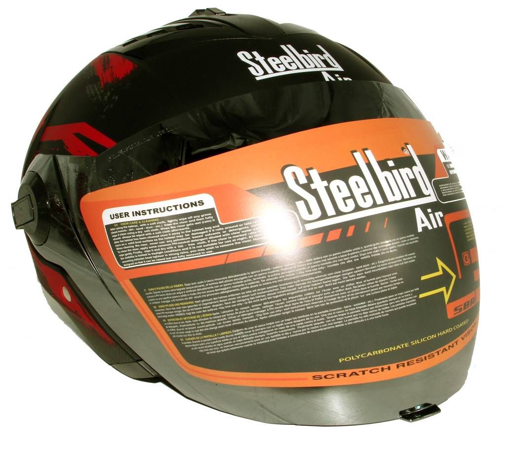 SBA-3 EXCEL OPEN FACE HELMET MATT BLACK/RED WITH IRIDIUM GLASS