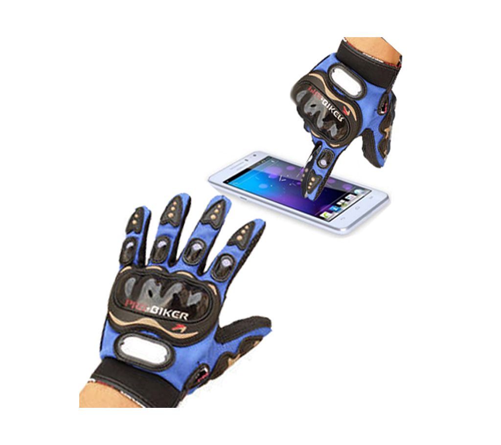 Pro biker motorcycle gloves full finger with Touch Screen-Blue