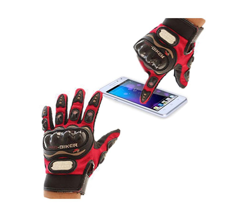 Pro biker motorcycle gloves full finger with Touch Screen-Red