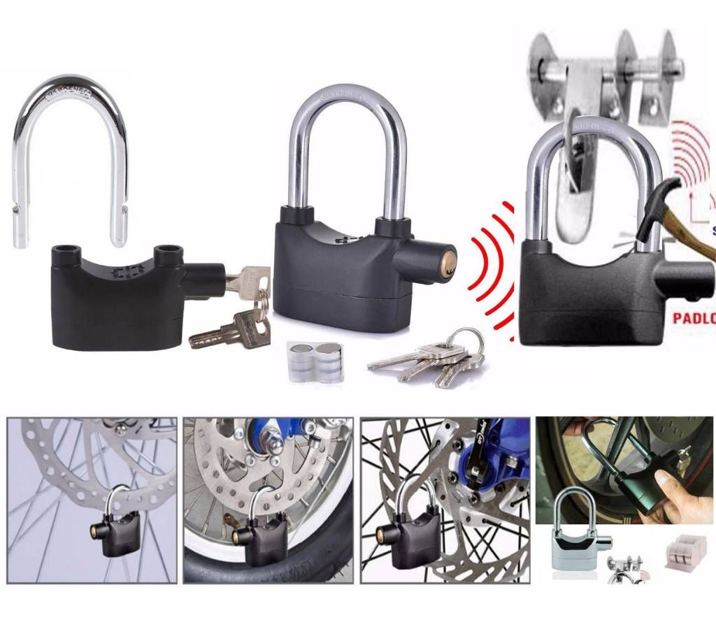 Universal Security  Alarm Padlock  for Bicycle Motorcycle Door Gate Bike Shed Bolt Chain Lock 110db Siren Heavy Duty Security Alarm Lock (17mm Shackle)