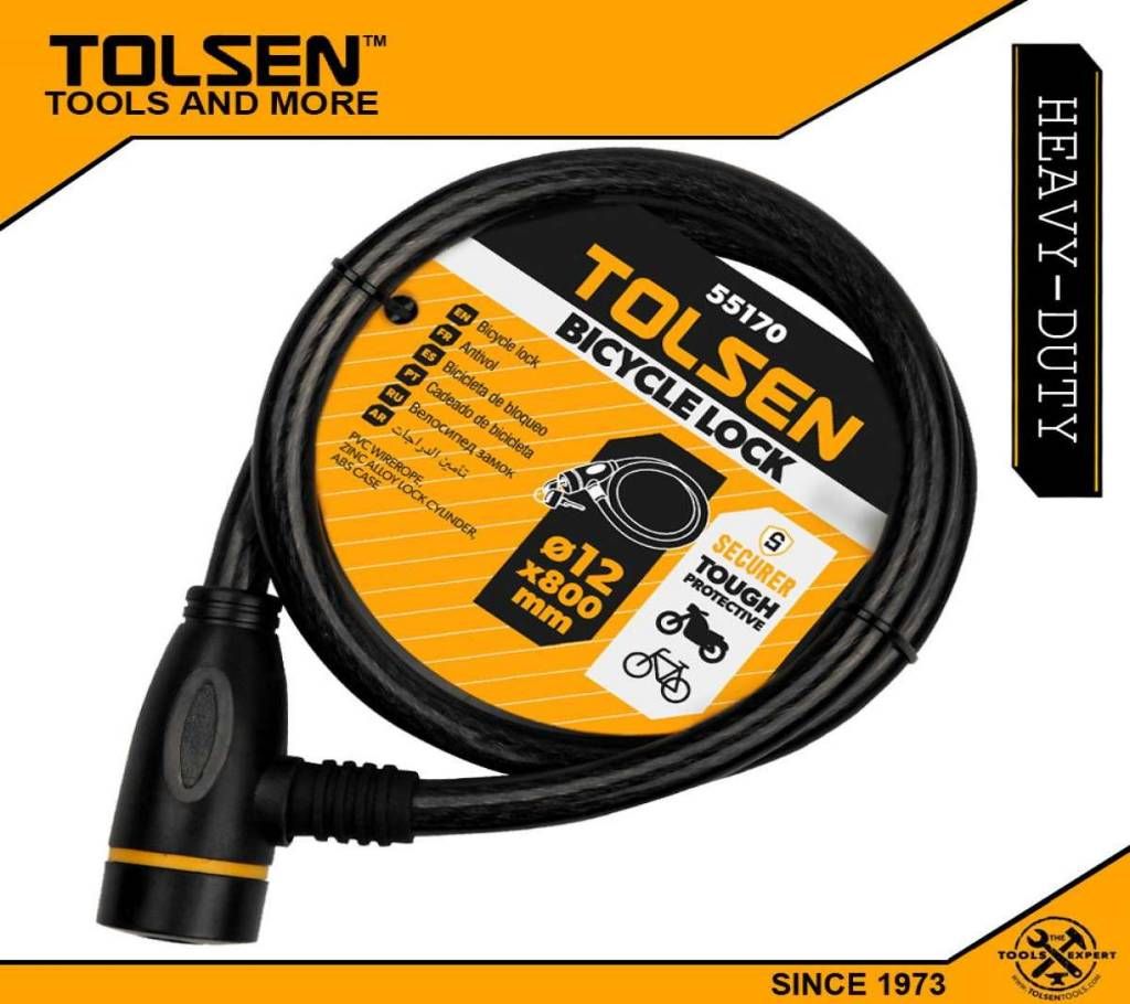 TOLSEN Heavy Duty Bicycle Lock with 2 Iron Keys (12x800mm) 55170