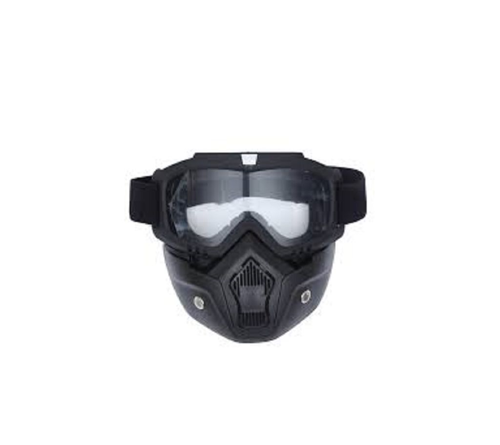 Motorcycle Goggles with Detachable Mask and Mouth Filter Harley Style Protect Padding Helmet Sunglasses - Black