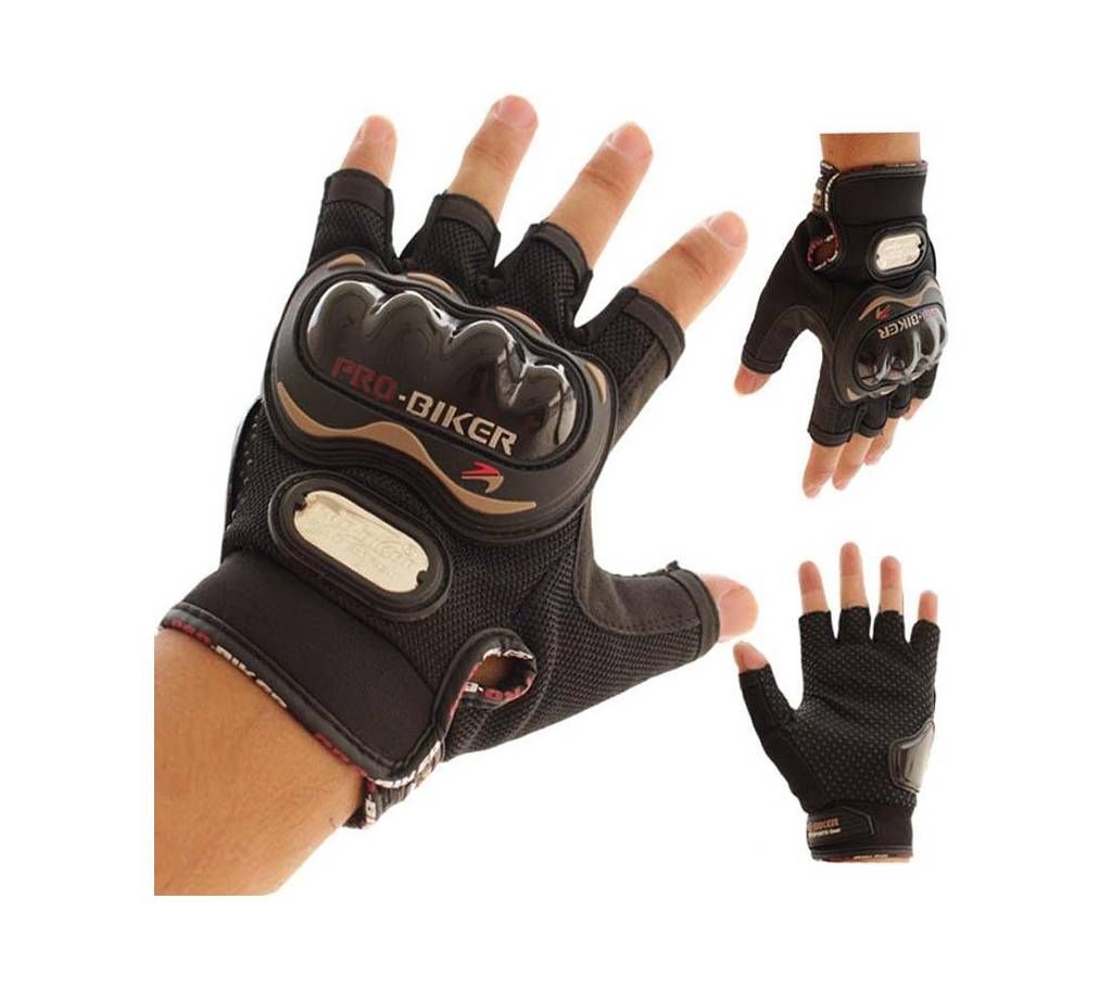 Pro Biker Motorcycle Riding Hand Gloves Half Finger - Black