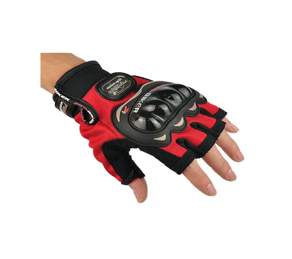 Pro Biker Motorcycle Riding Hand Gloves Half Finger - Red