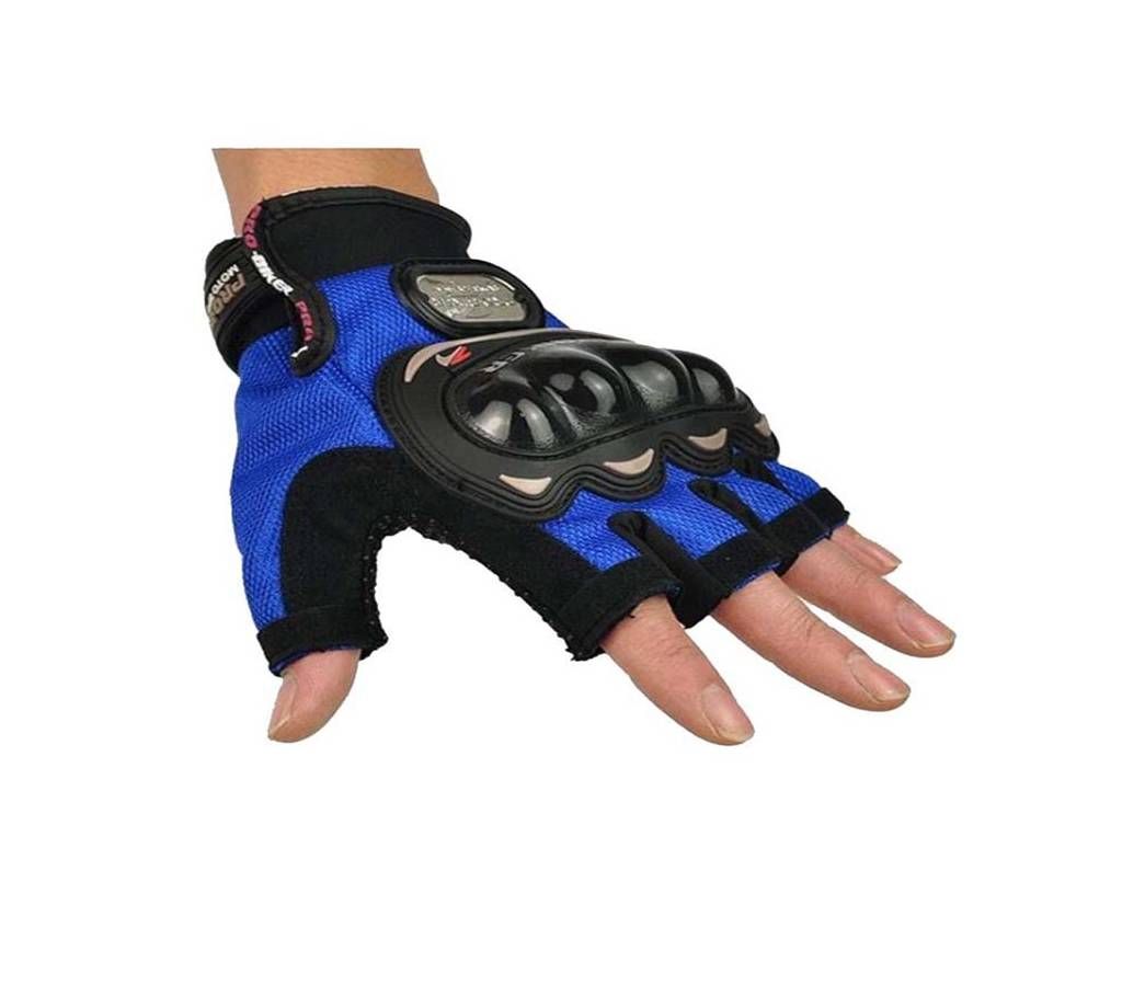 Pro Biker Motorcycle Riding Hand Gloves Half Finger - Blue