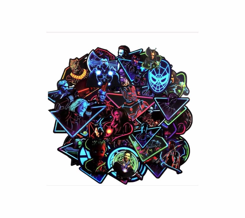 47Pcs Neon MARVEL Super Hero Stickers For Motorcycle Laptop Skateboard