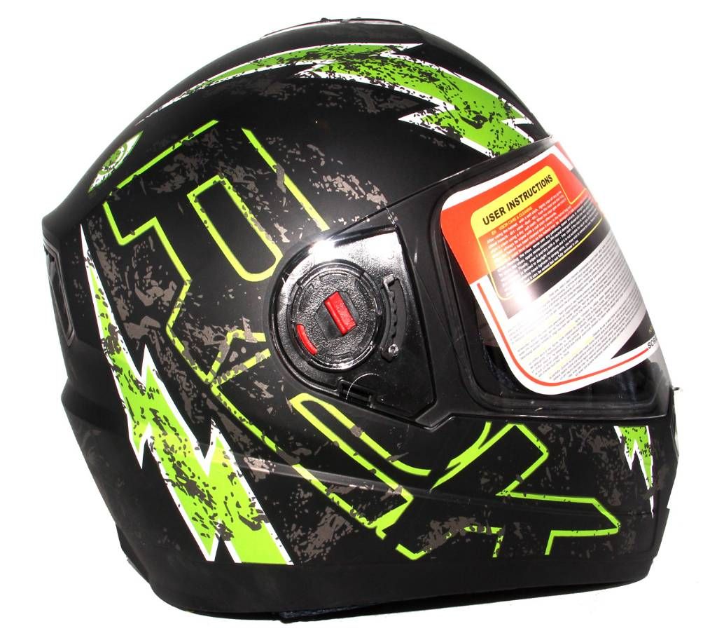 Steelbird SBA-1 R2K LIVE Full Face Helmet in Matt Black Green Finish with Plain Visor