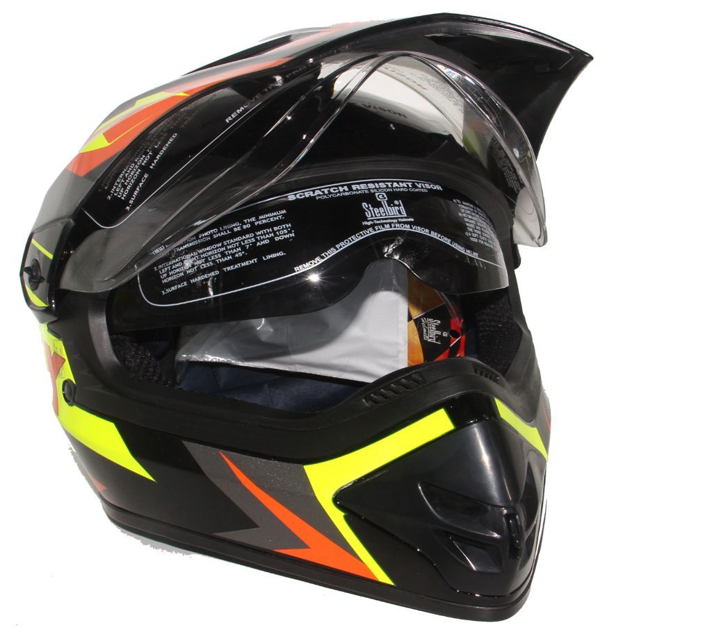 Steelbird B-42 XCX Glossy Black With Neon Full Face Helmet 