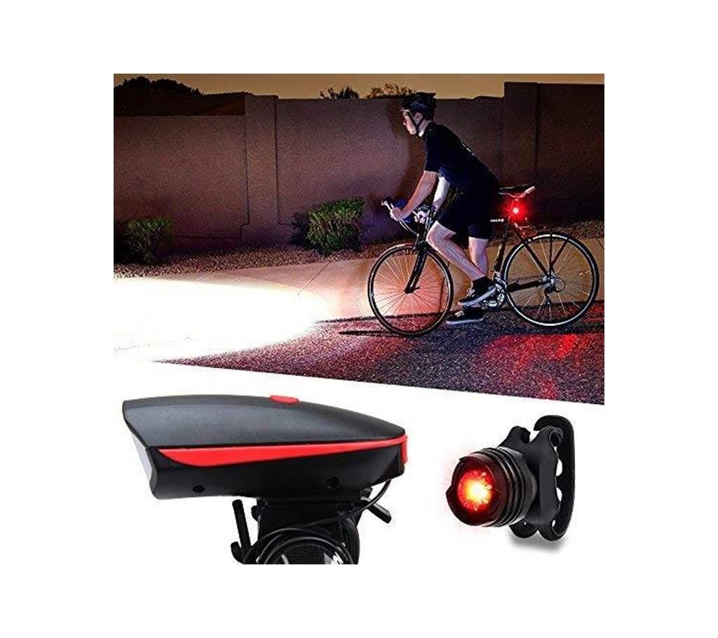Waterproof Rechargeable 2 In 1 Bicycle Light and Horn