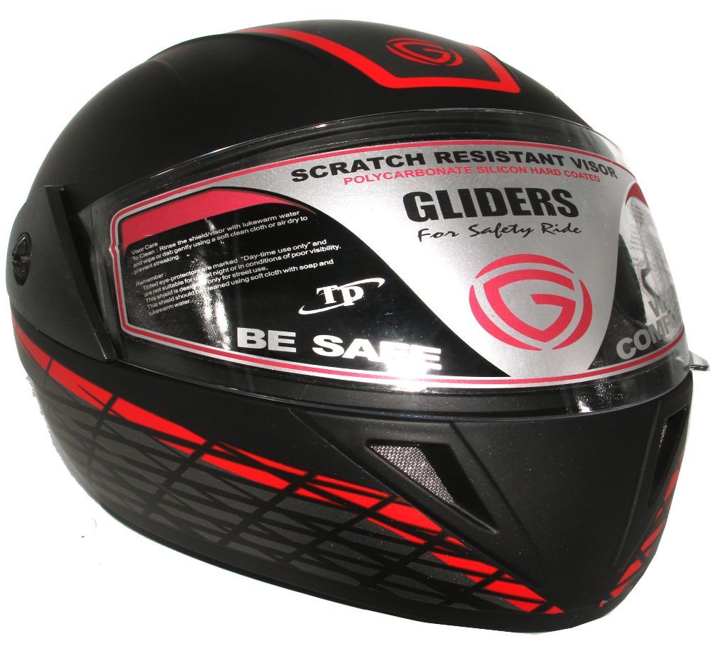 GLIDER Jazz D6 Full Face Helmet  - Matt Black Red