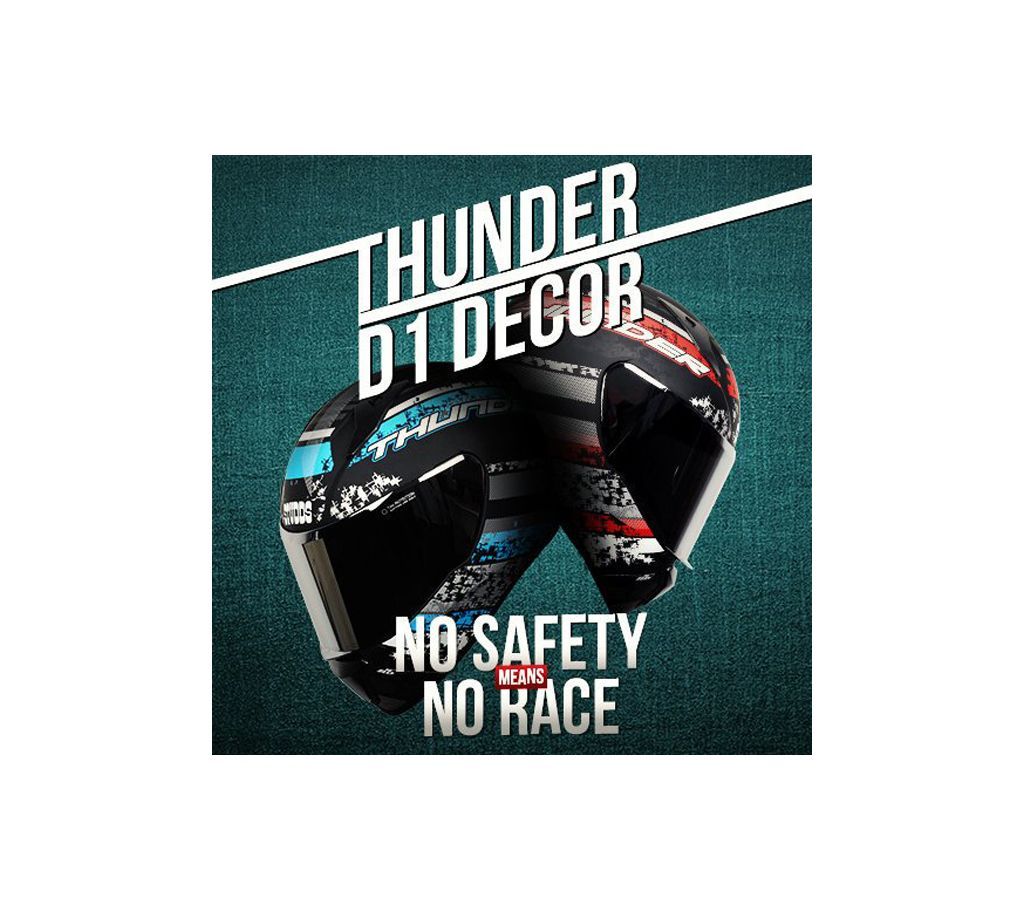 Studds THUNDER D1 DECOR (Matt Finish) Motorbike Helmet  (Matt Black Blue)