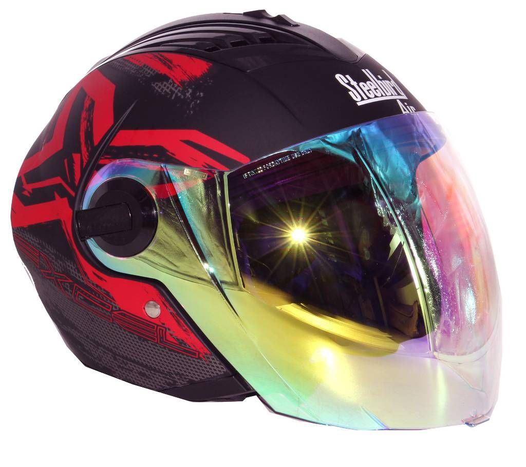 SBA-3 EXCEL OPEN FACE HELMET MATT BLACK/RED WITH NIGHT VISION GLASS