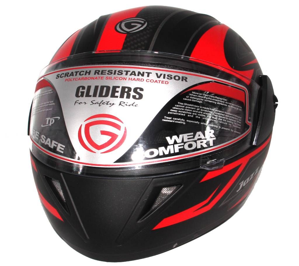 GLIDER Jazz D8 Full Face Helmet  -Matt Black Red