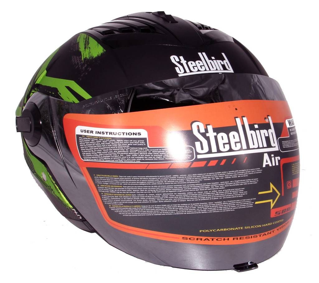 SBA-3 EXCEL OPEN FACE HELMET MATT BLACK/GREEN WITH IRIDIUM GLASS