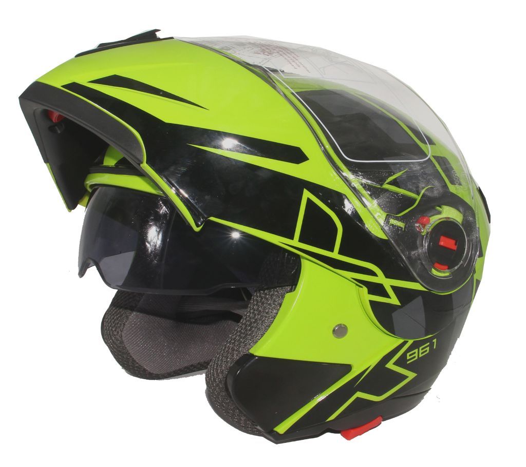 XBK-961 Full Face Flip up  Helmet for Men -Glossy Black Neon Green