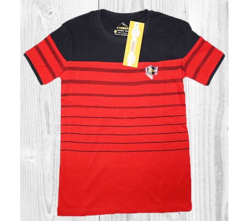 Short Sleeve Kids Striped T-shirt For Boys-Red And Black