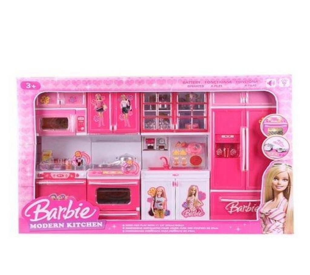 Plastic Barbie Modern Kitchen Toy Set - Crimson and White