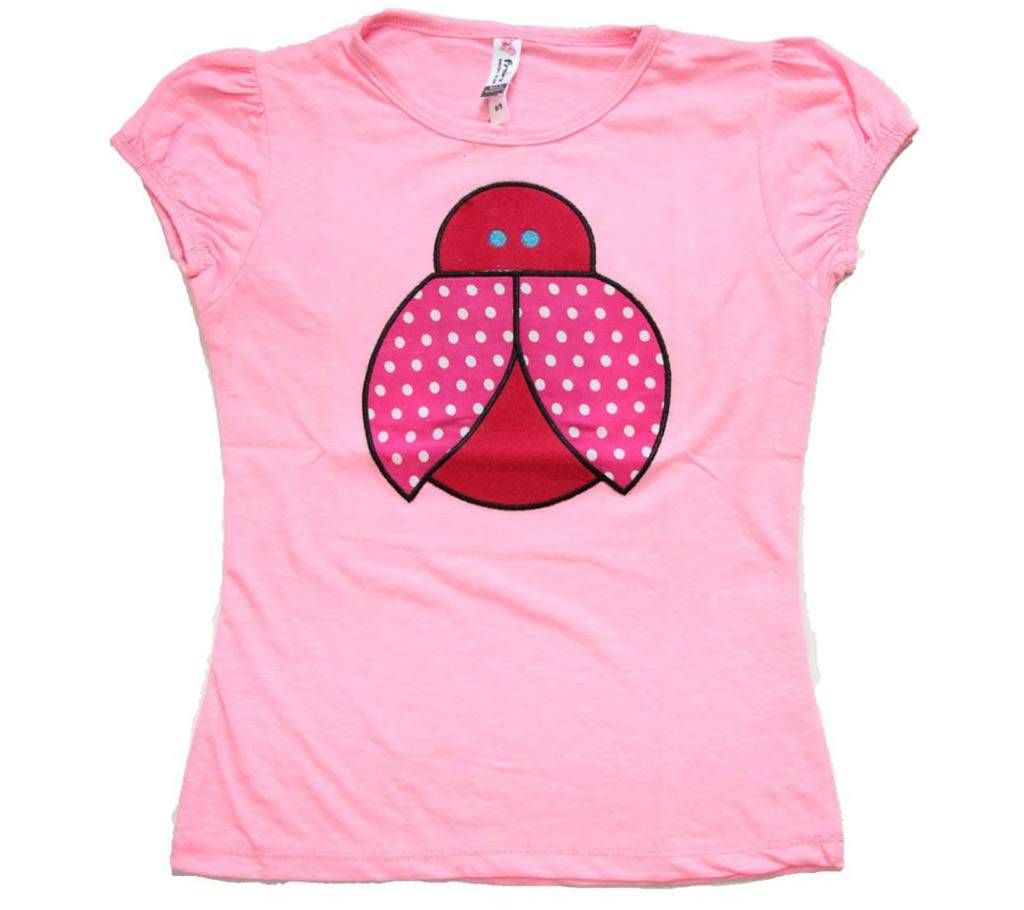 Pink Bird Cotton Girls T-Shirt