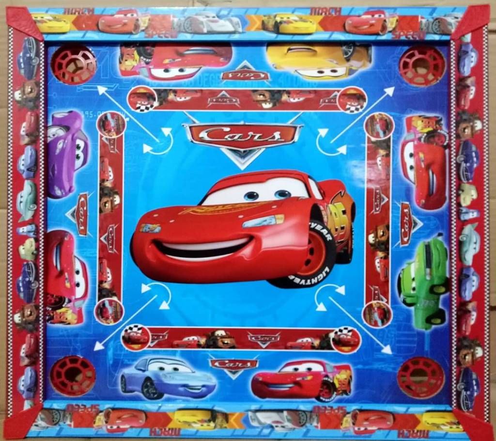 Wooden CARS 95 Kids Carrom 3 in 1 Game Board - Multicolor