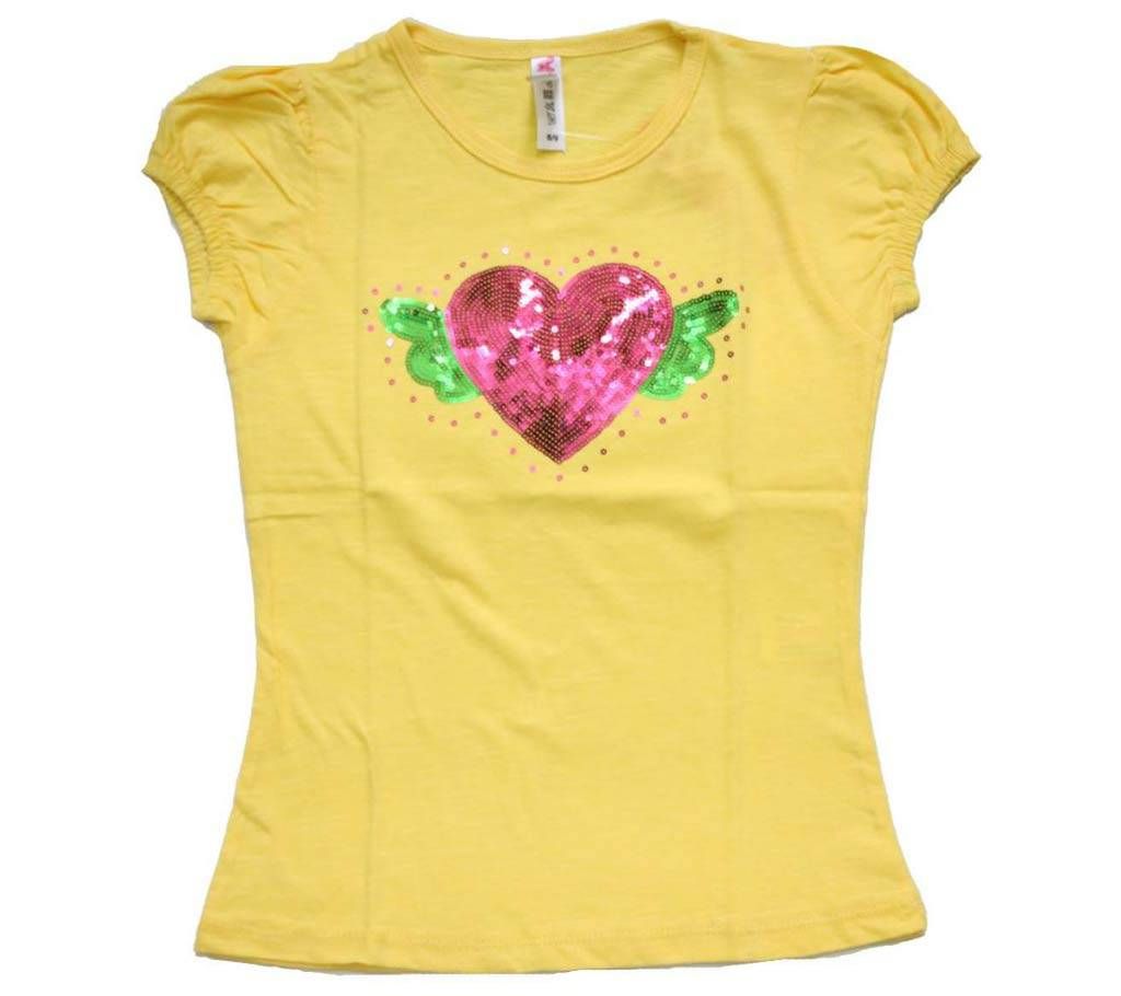 Yellow Love Fly Bird Cotton Girls T-Shirt